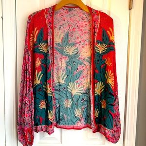 Anthropologie One Size pink and teal kimono perfect condition